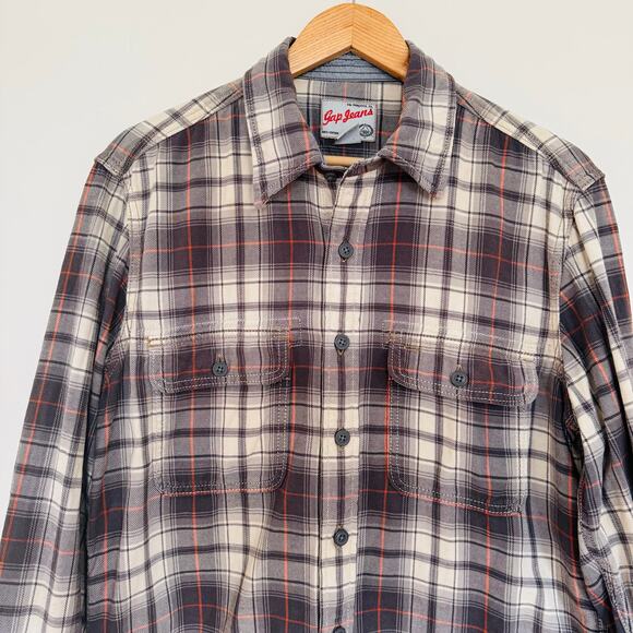 GAP Other - Gap Jeans San Francisco Mens Cotton Thick Flannel Plaid Gray Red Button Shirt M